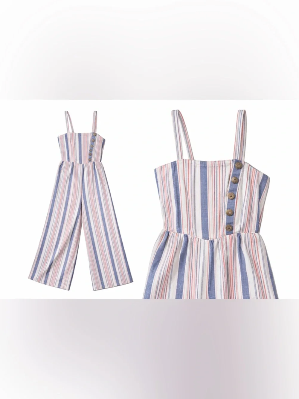 CHANCES R Striped Wide Leg Romper Overalls Linen Feel SzL Spring Summer Stretch - Picture 2 of 5